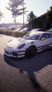 padding: 10px; Dit is een witte Porsche 911 GT3 RS (991) met gele accenten.